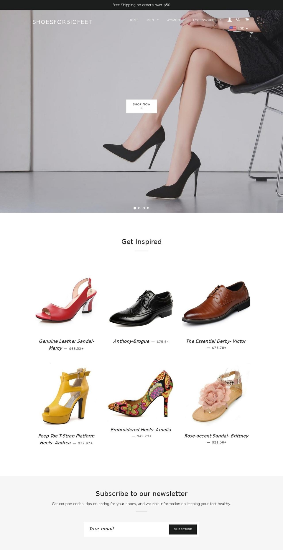 shoesforbigfeet.com — Shopify storefront screenshot