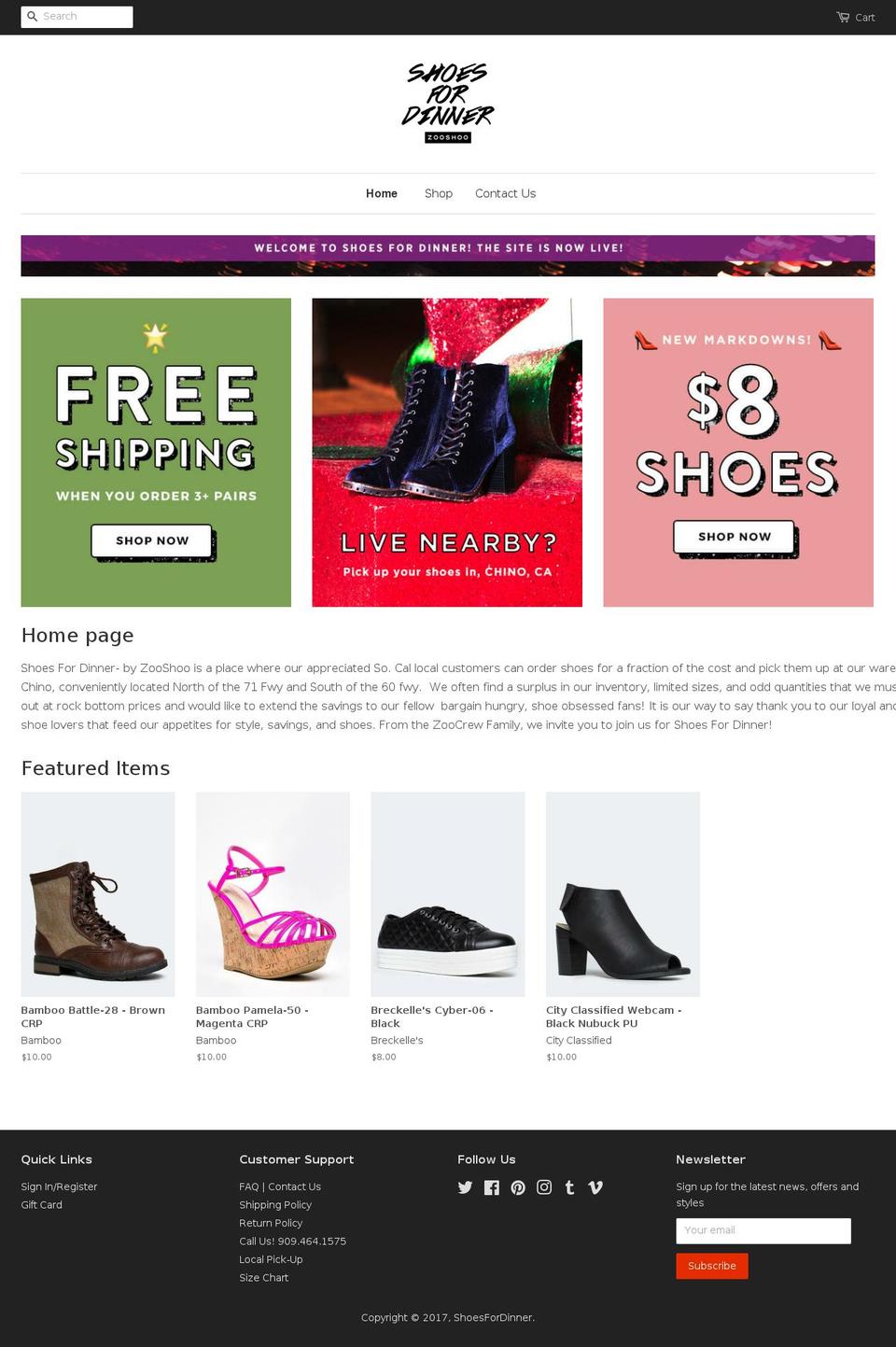 shoesfordinner.com shopify website screenshot