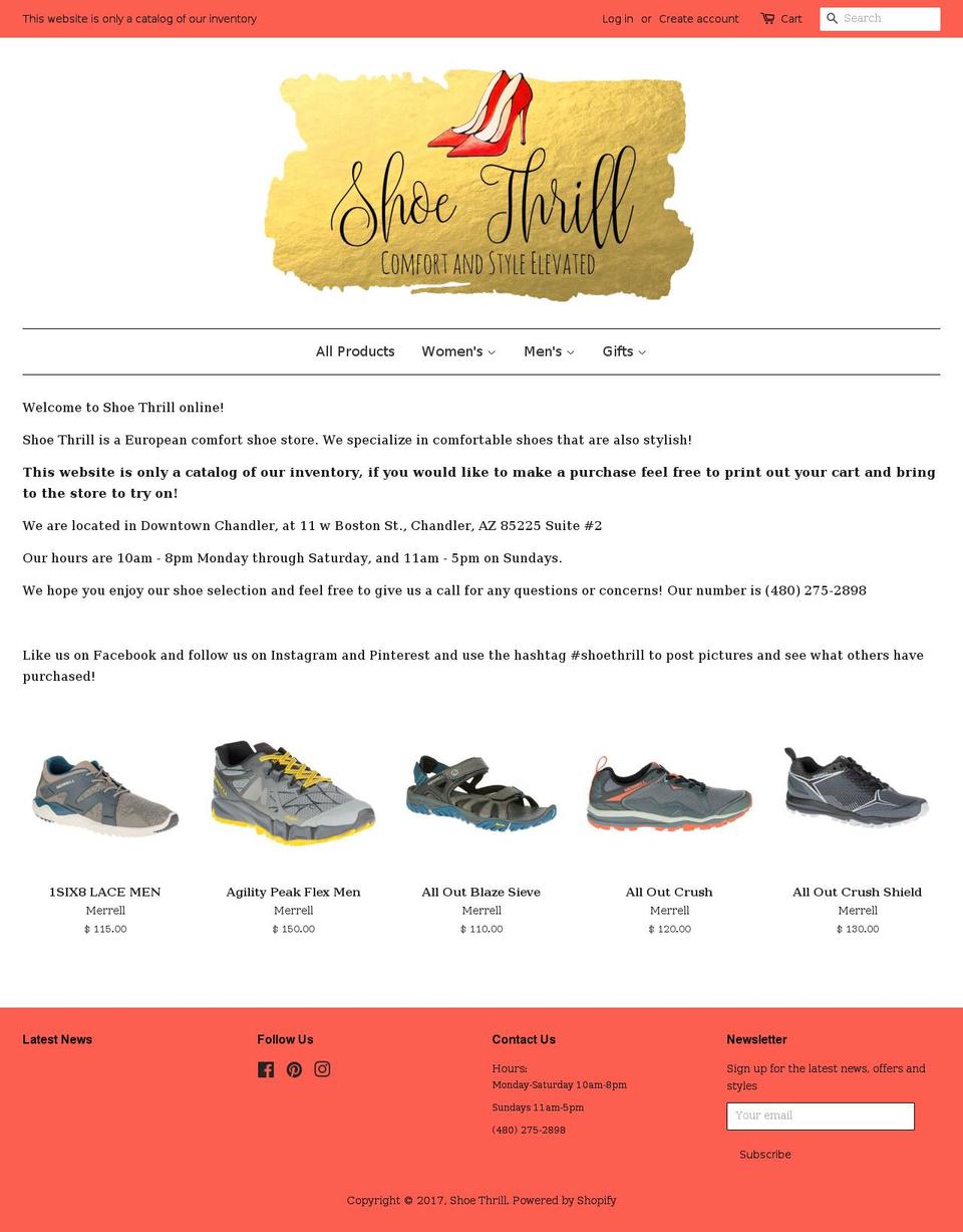 shoethrill.com shopify website screenshot
