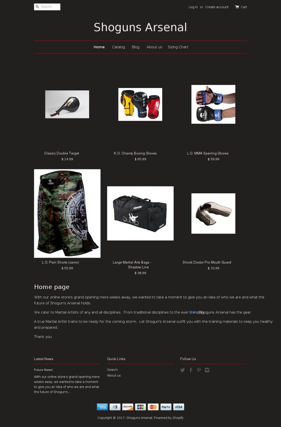 shogunsarsenal.com shopify website screenshot