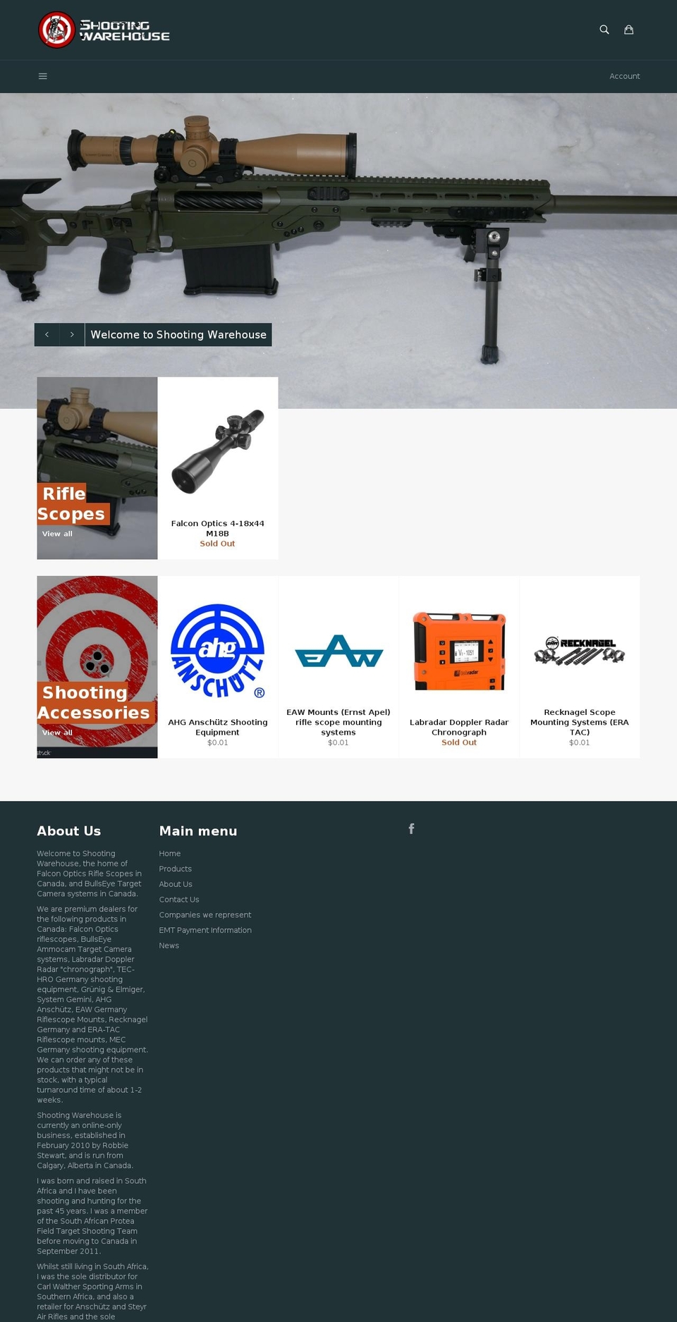 shootingwarehouse.com shopify website screenshot