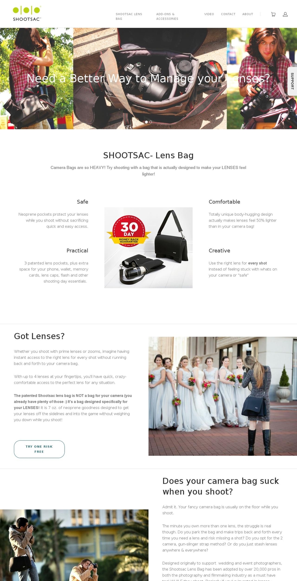 shootsack.com — Shopify storefront screenshot