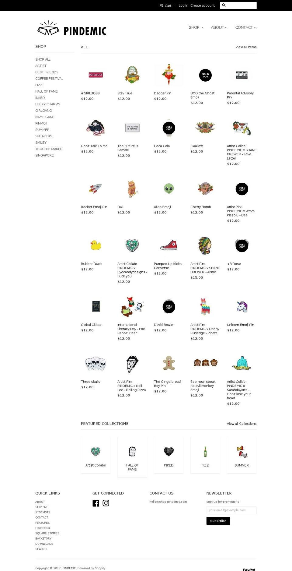 shop-pindemic.com shopify website screenshot