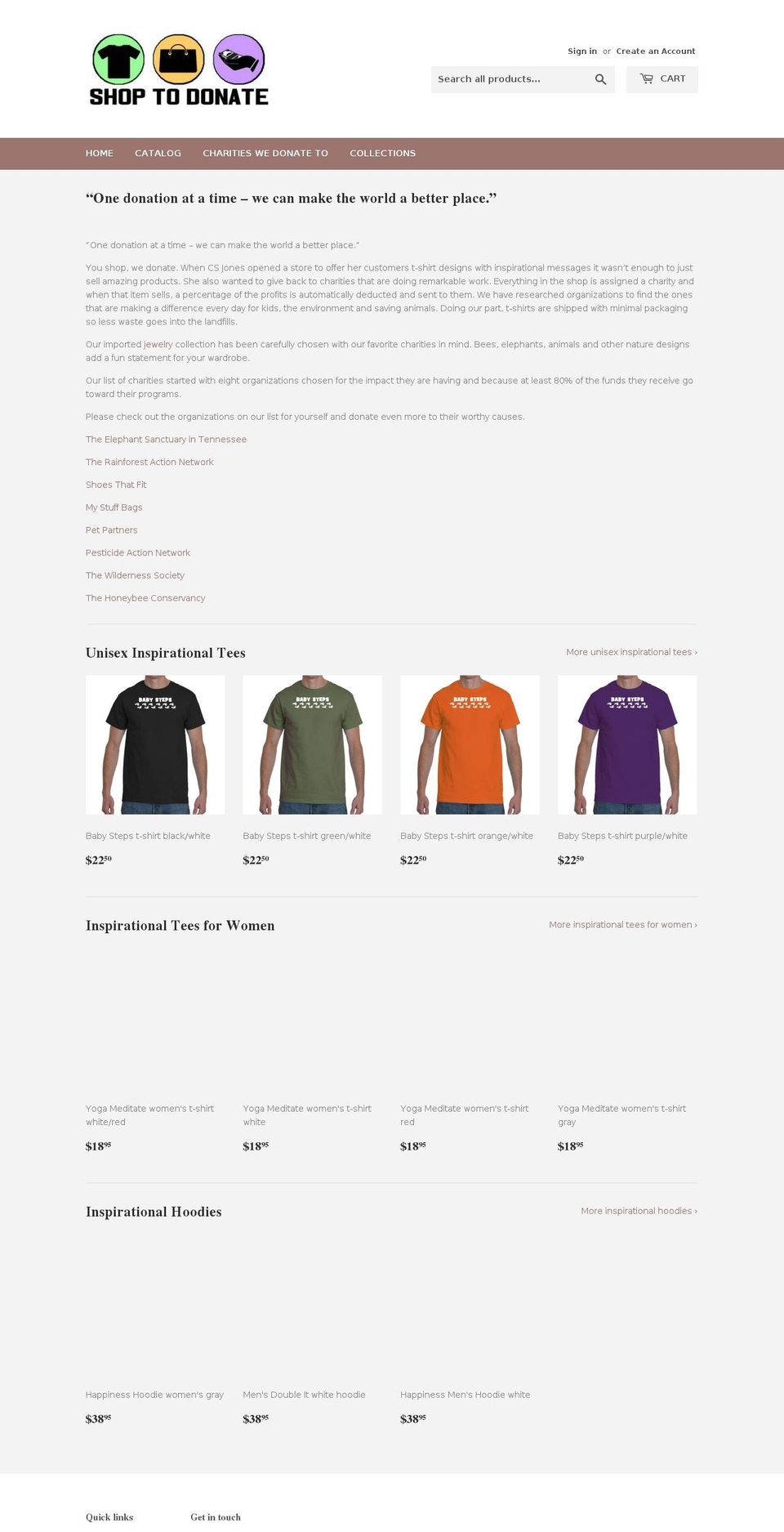 shop-to-donate.com — Shopify storefront screenshot