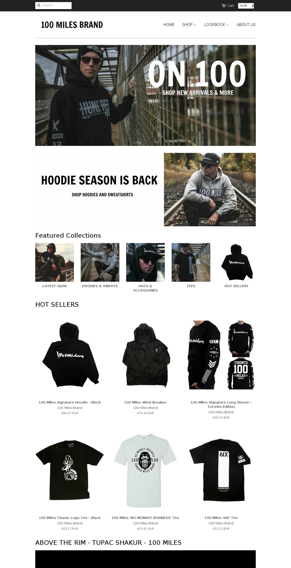 shop.100milesbrand.com — Shopify storefront screenshot