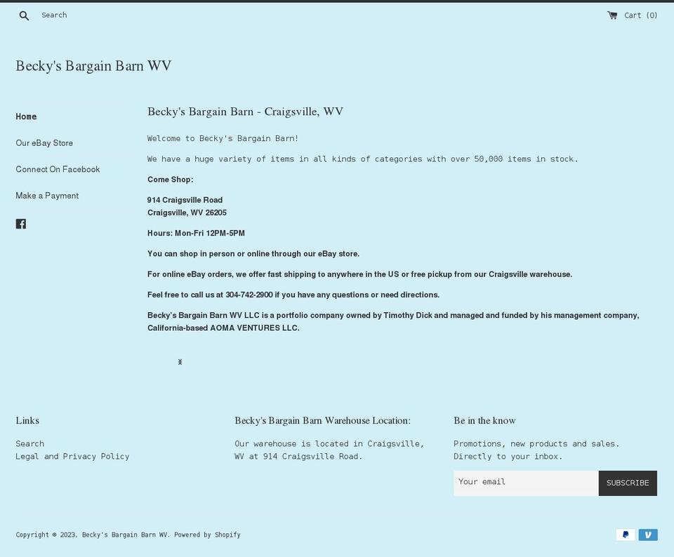 shop.beckysbargainbarn.com shopify website screenshot