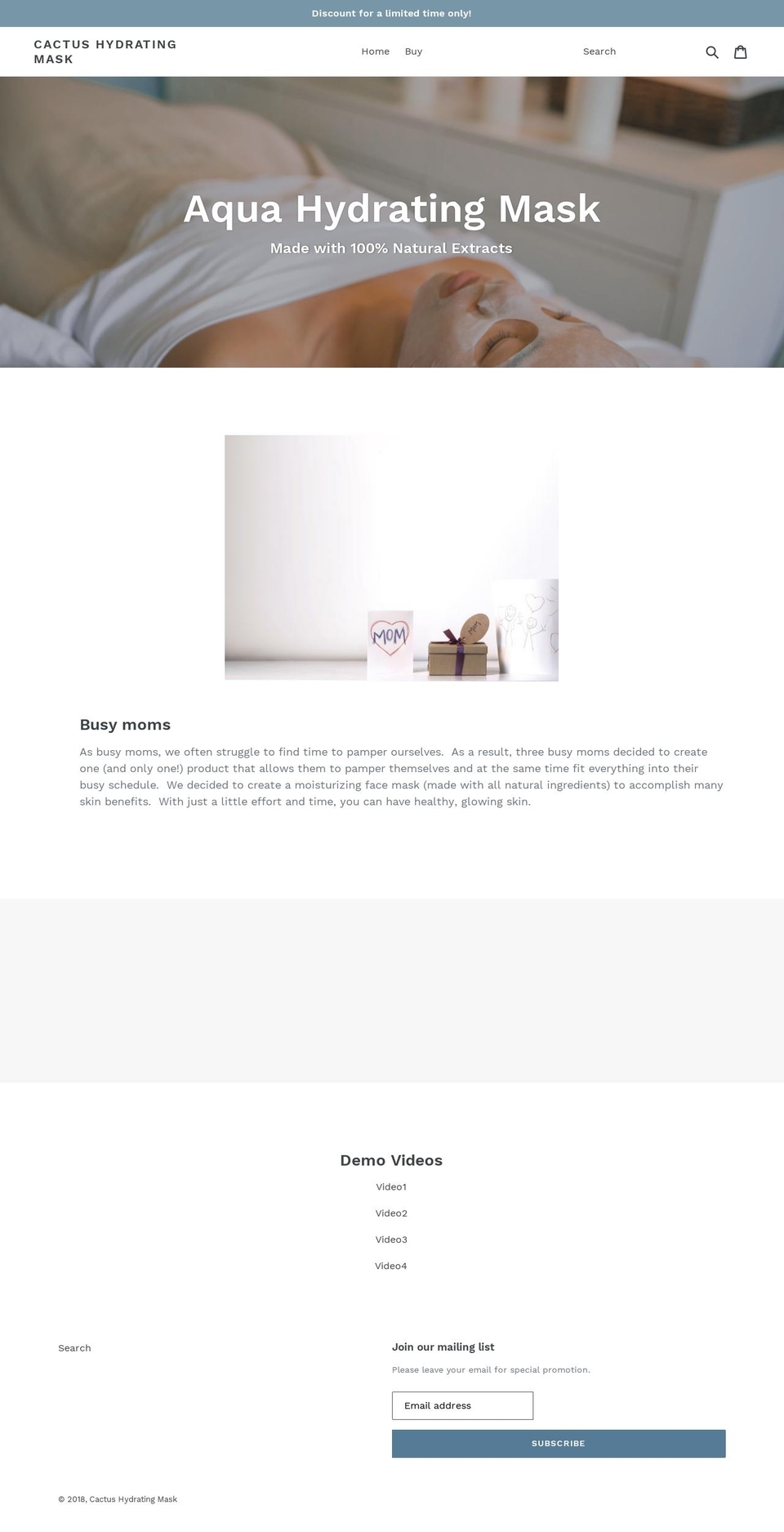 shop.cactushydratingmasks.com — Shopify storefront screenshot