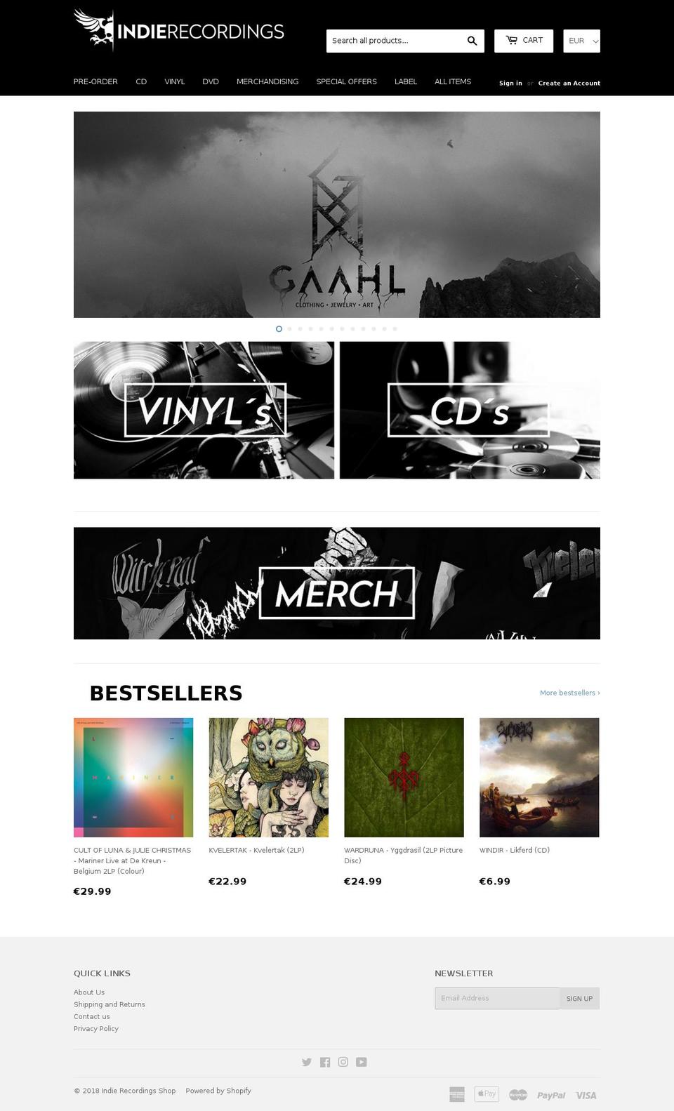 shop.indierecordings.no shopify website screenshot