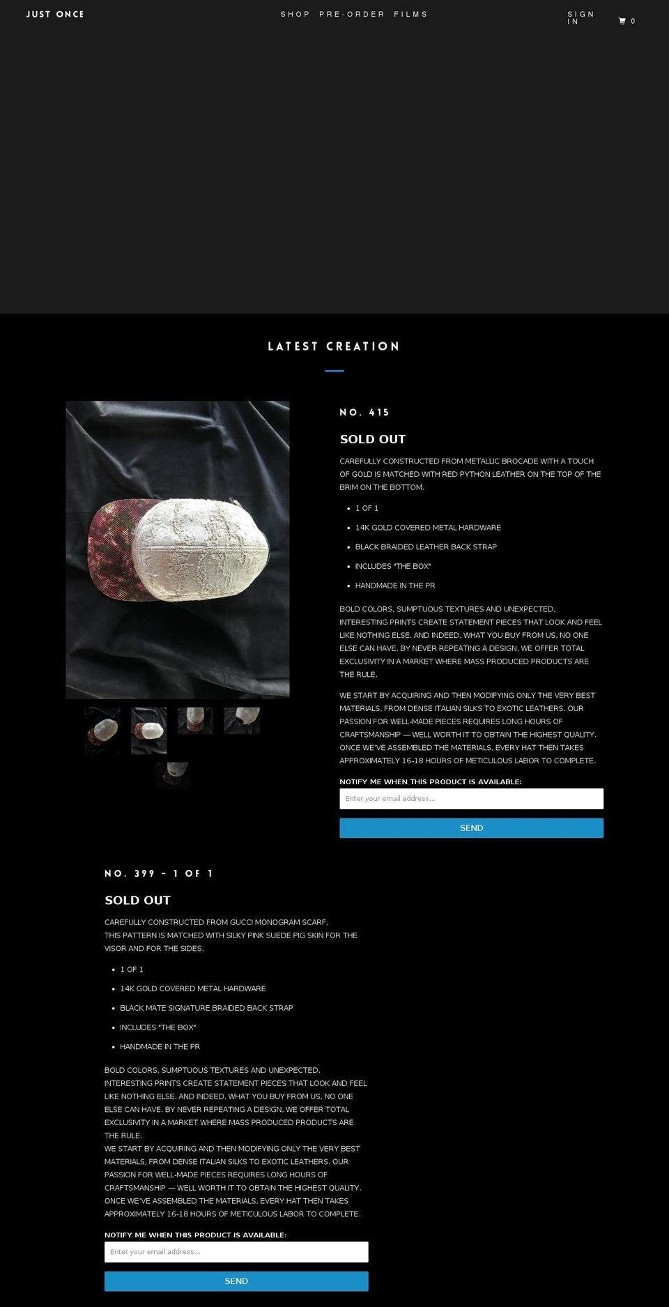 shop.justonce1.com — Shopify storefront screenshot