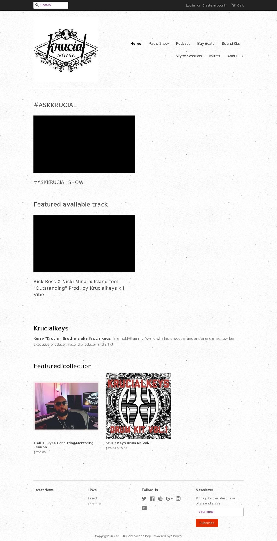 shop.krucialnoise.com shopify website screenshot