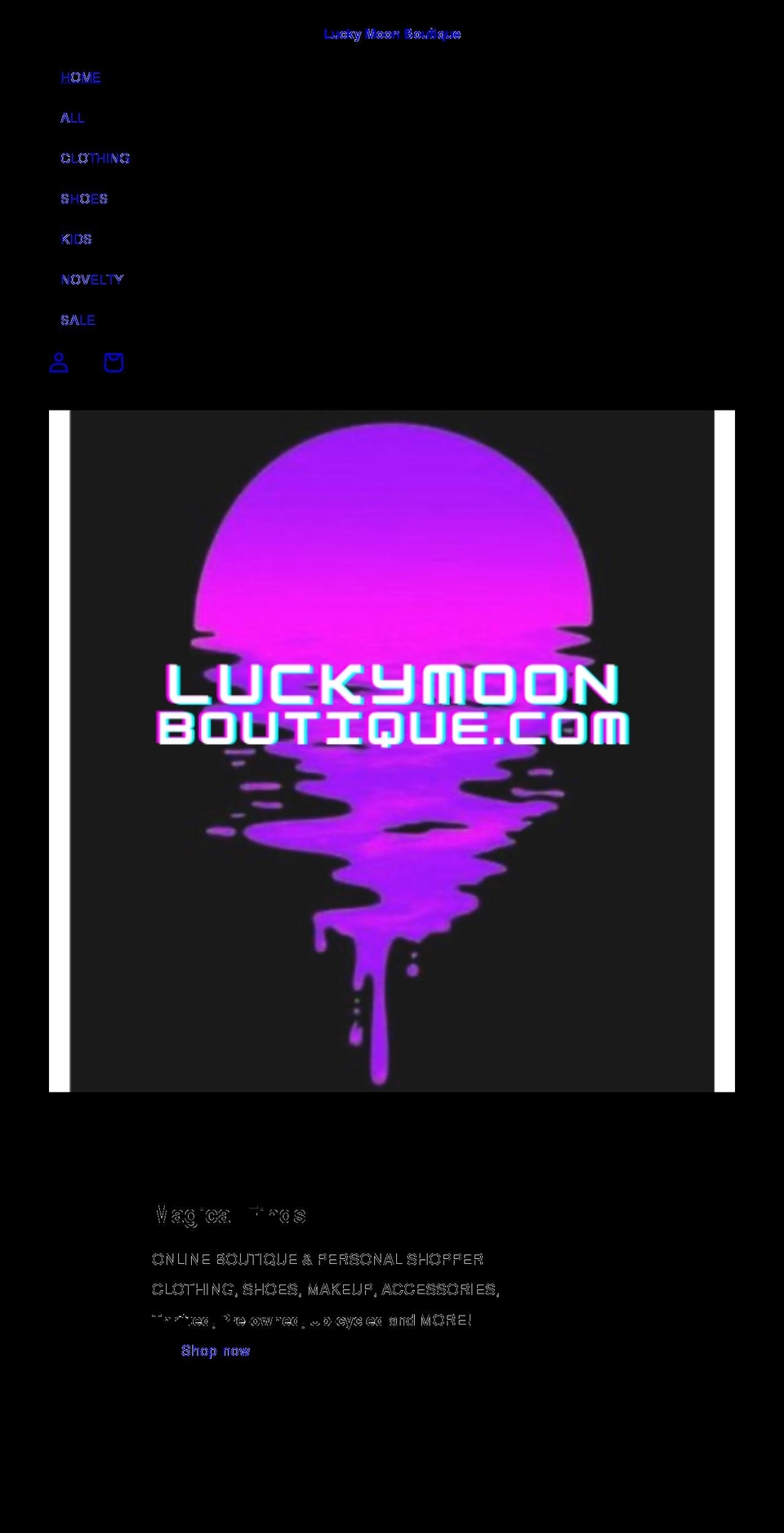 shop.luckymoonboutique.com shopify website screenshot