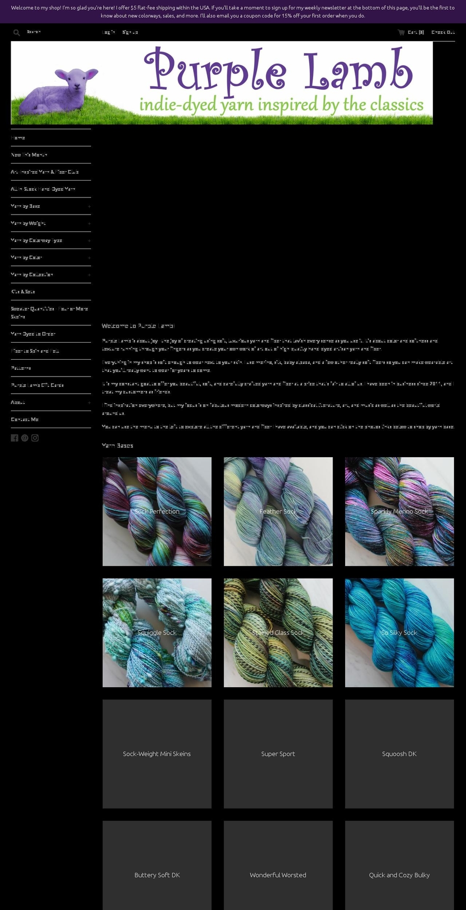 shop.purplelambfiberarts.com shopify website screenshot