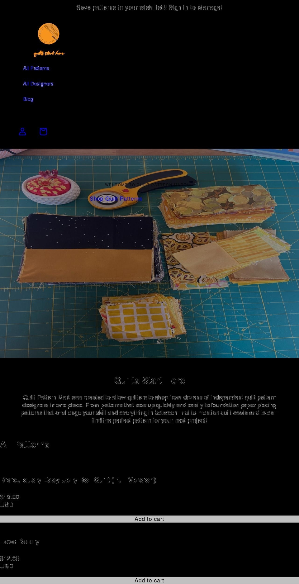 shop.quiltpatternmart.com shopify website screenshot