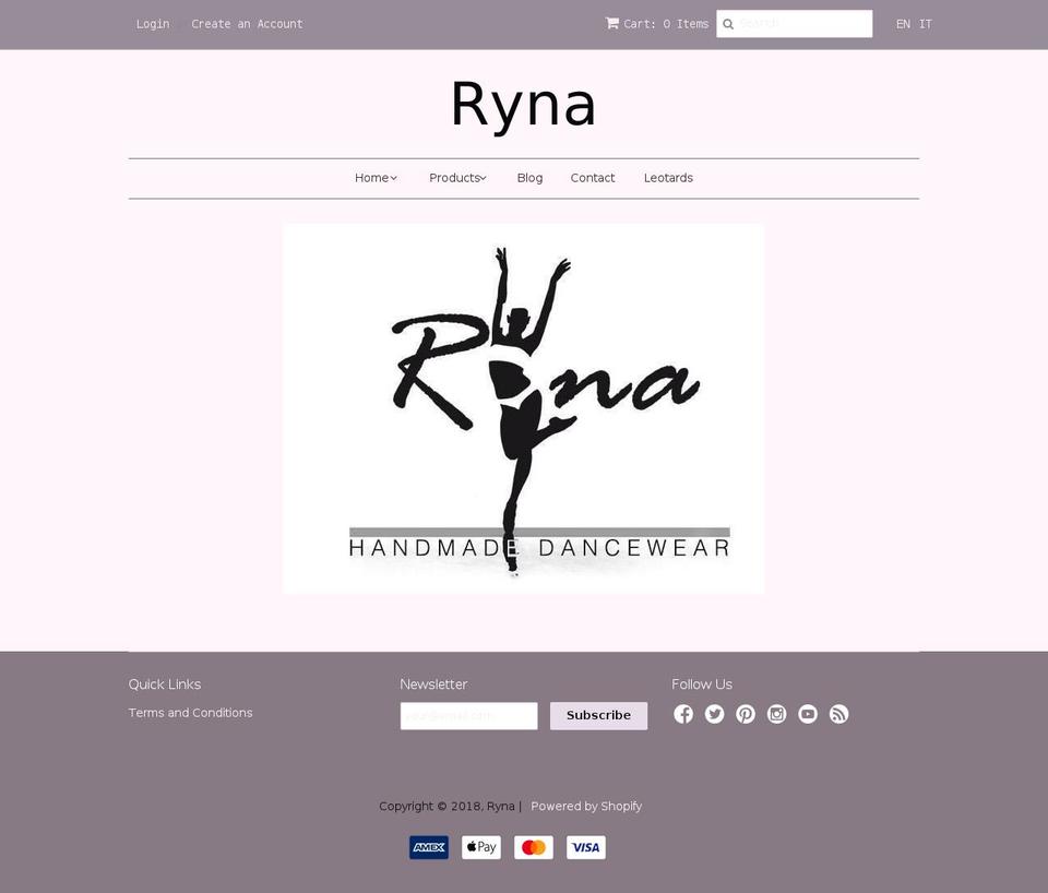 shop.rynadancewear.com shopify website screenshot