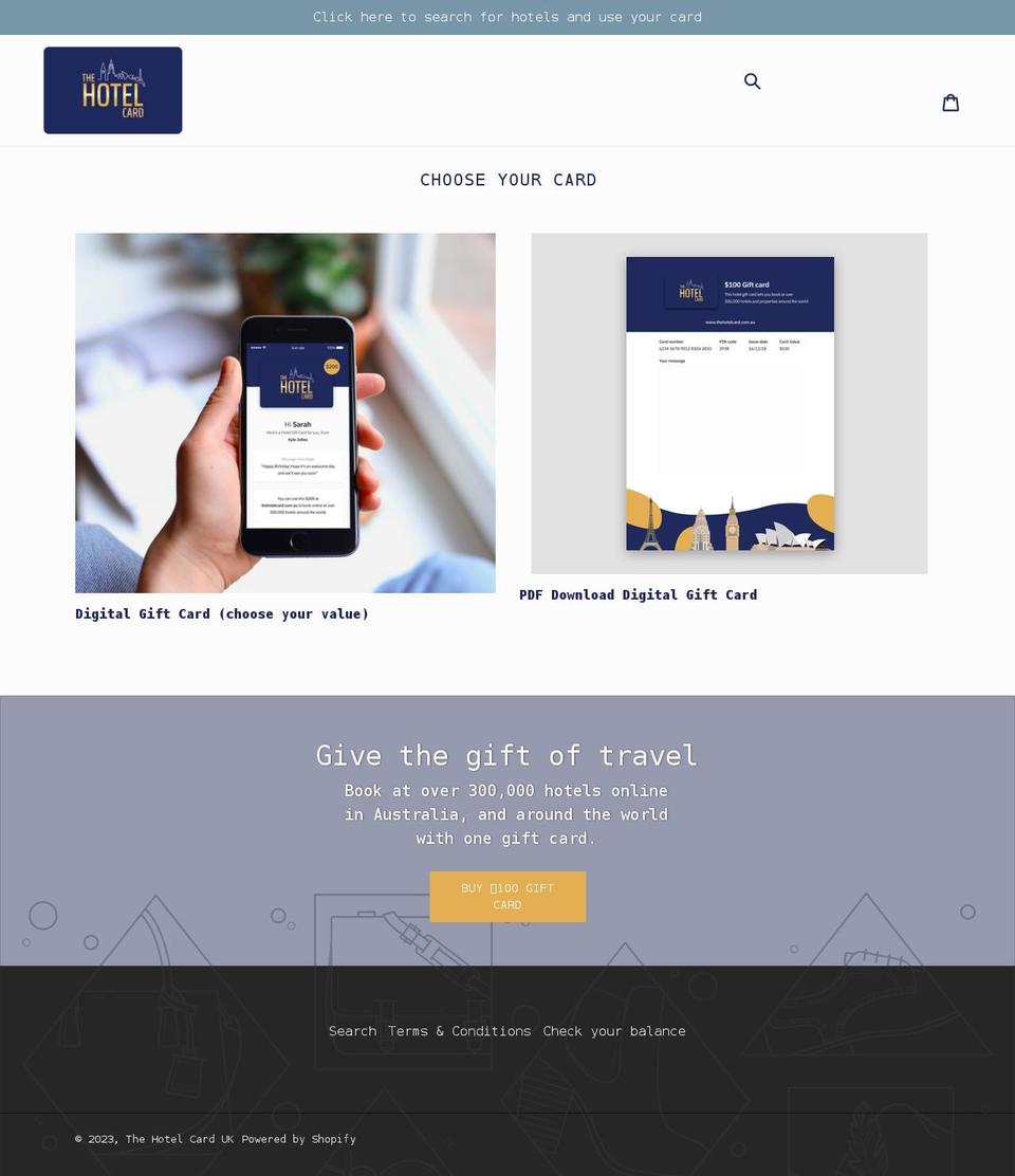 shop.thehotelgiftcard.co.uk shopify website screenshot
