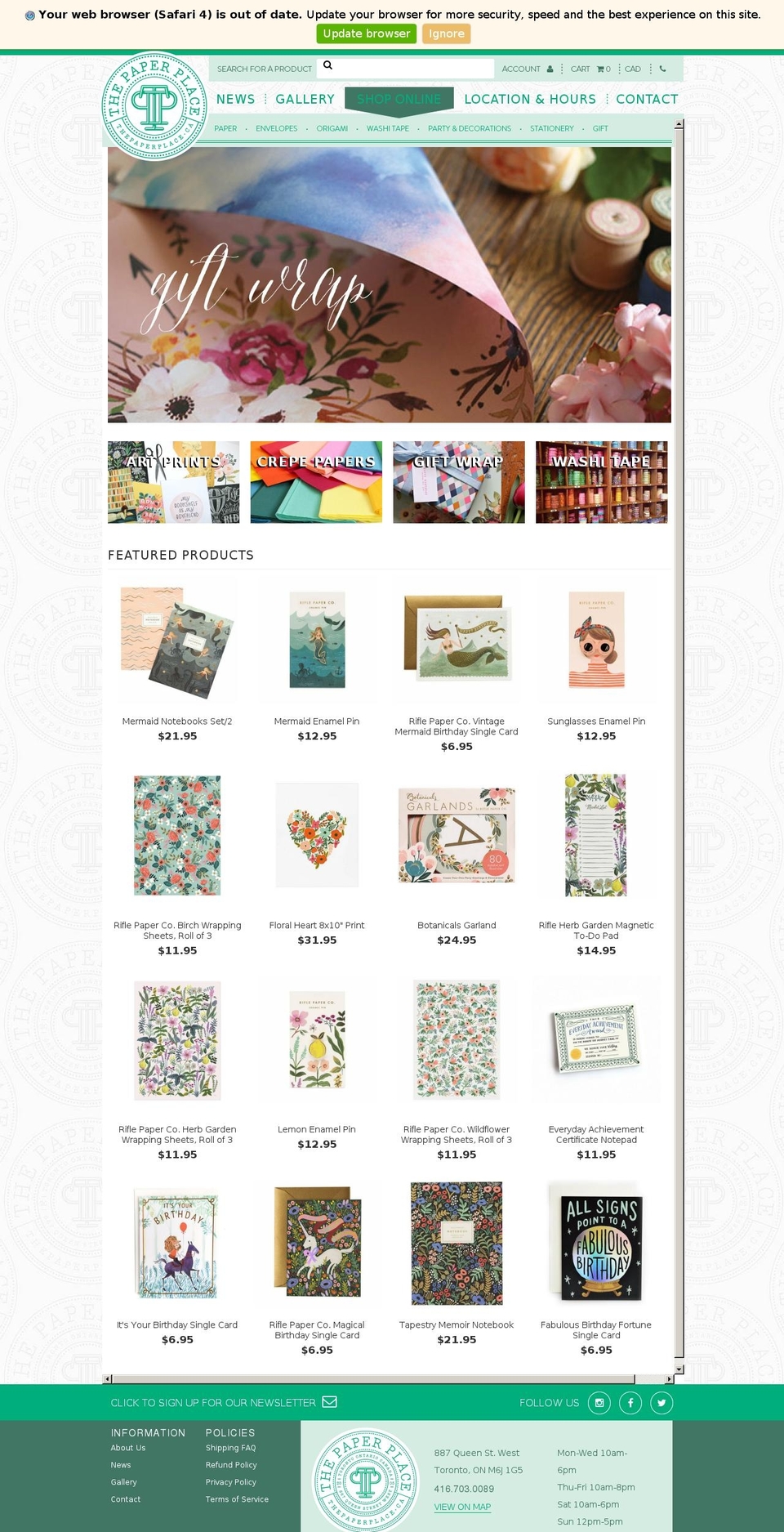 shop.thepaperplace.ca shopify website screenshot