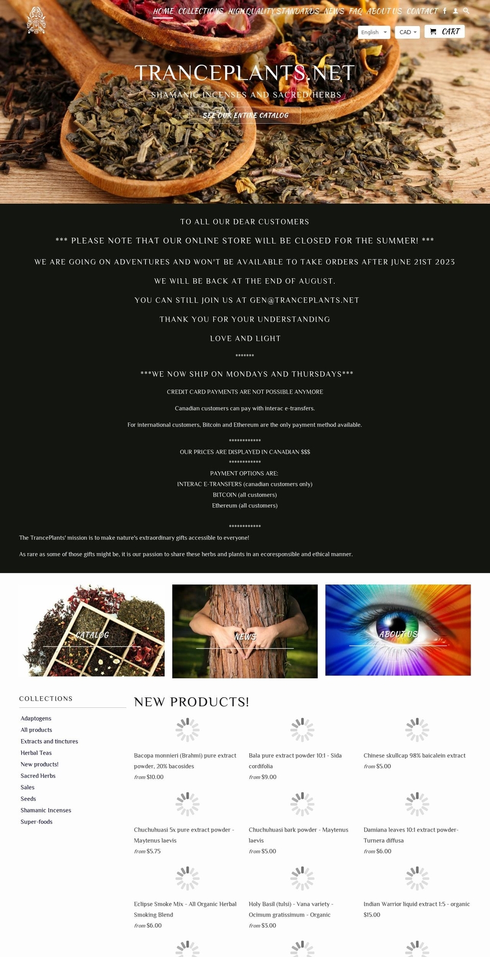 shop.tranceplants.net shopify website screenshot