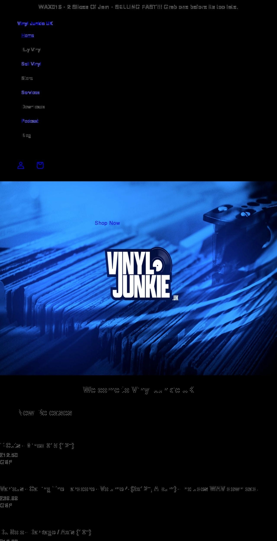 shop.vinyljunkie.uk shopify website screenshot