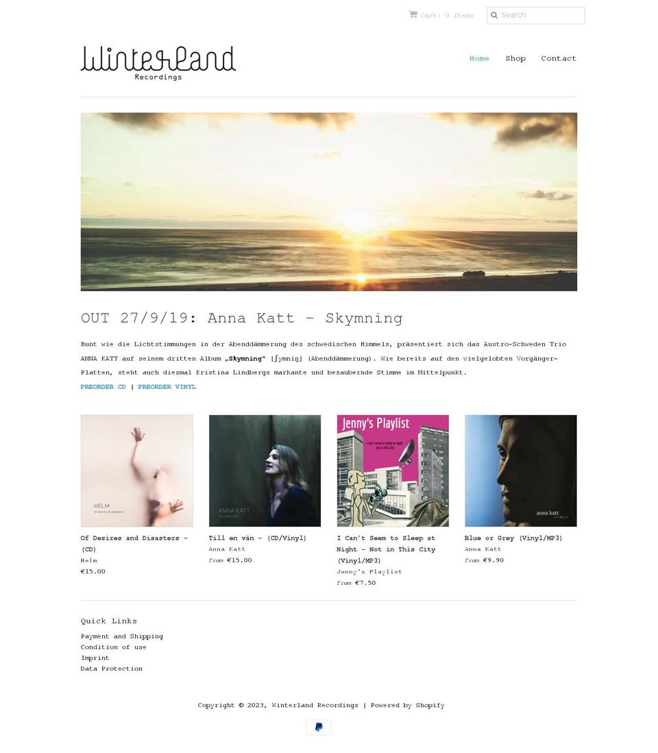 shop.winterland-recordings.net shopify website screenshot