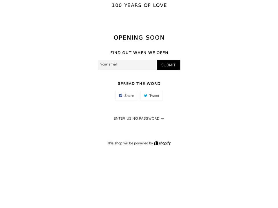 shop100yearsoflove.com shopify website screenshot