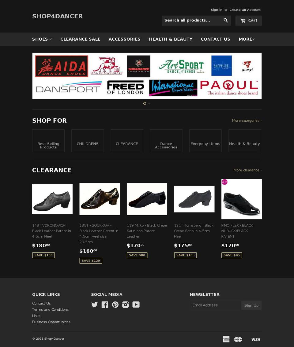 shop4dancer.net shopify website screenshot