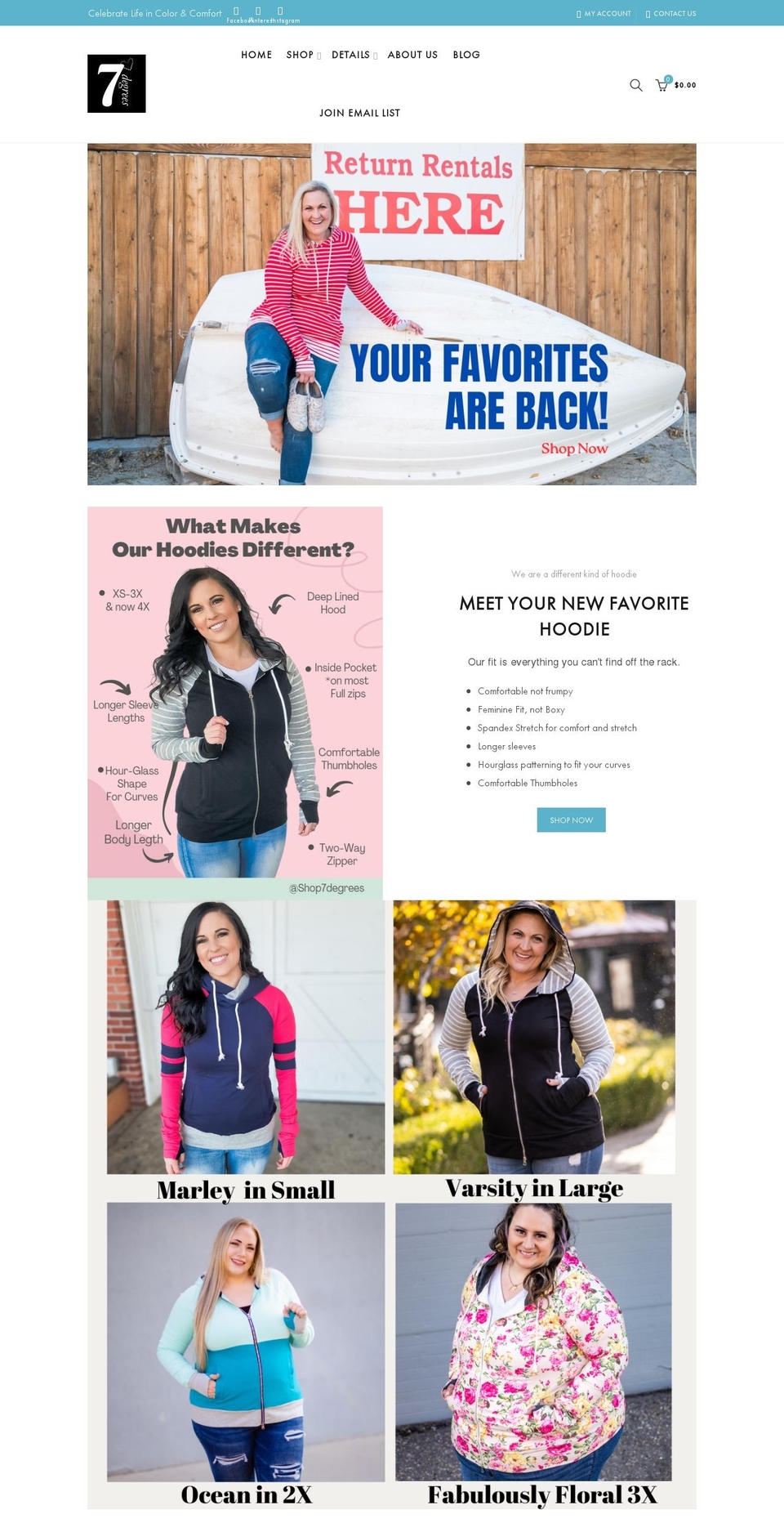 shop7degrees.com — Shopify storefront screenshot
