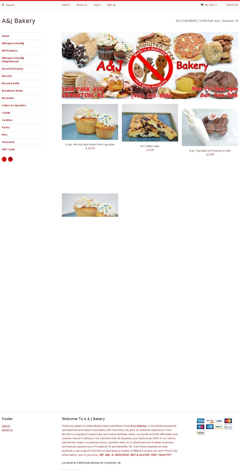 shopaandjbakery.com shopify website screenshot