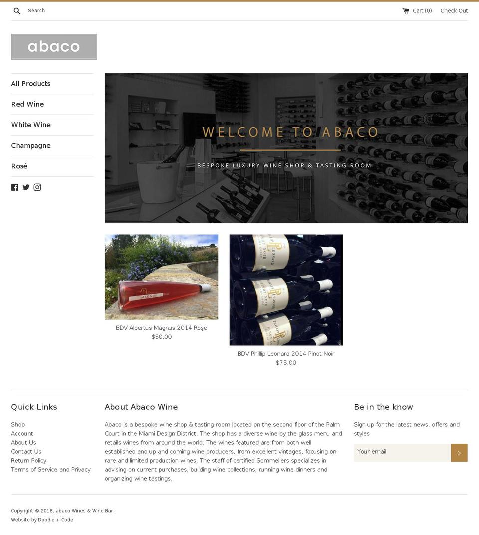 shopabacowine.com shopify website screenshot