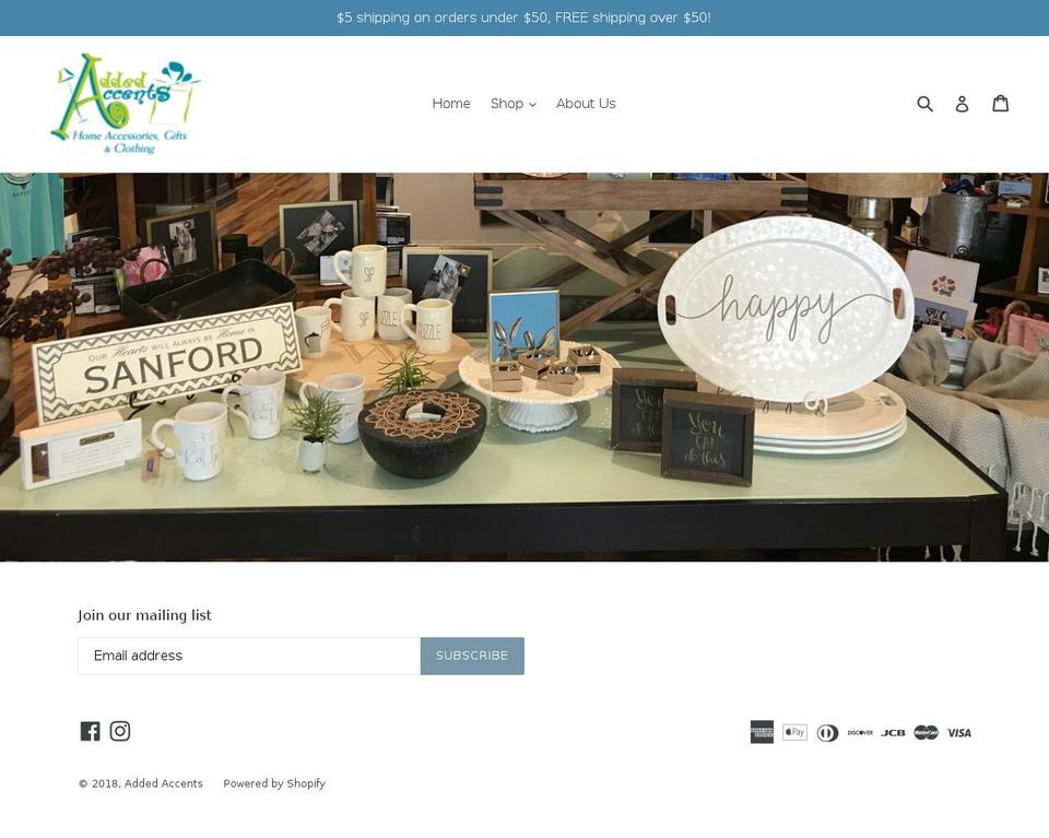 shopaddedaccents.com shopify website screenshot