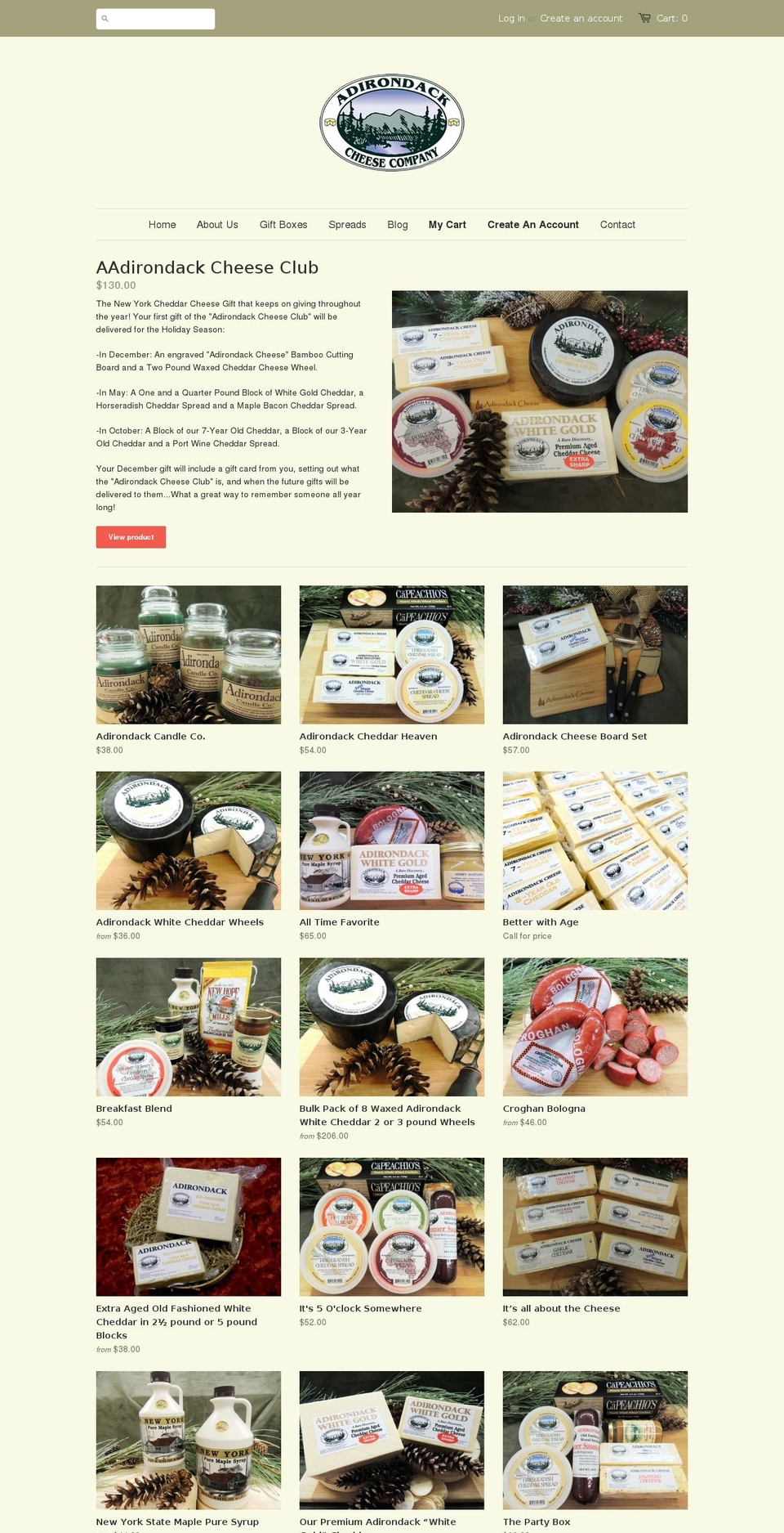 shopadirondackcheese.com shopify website screenshot