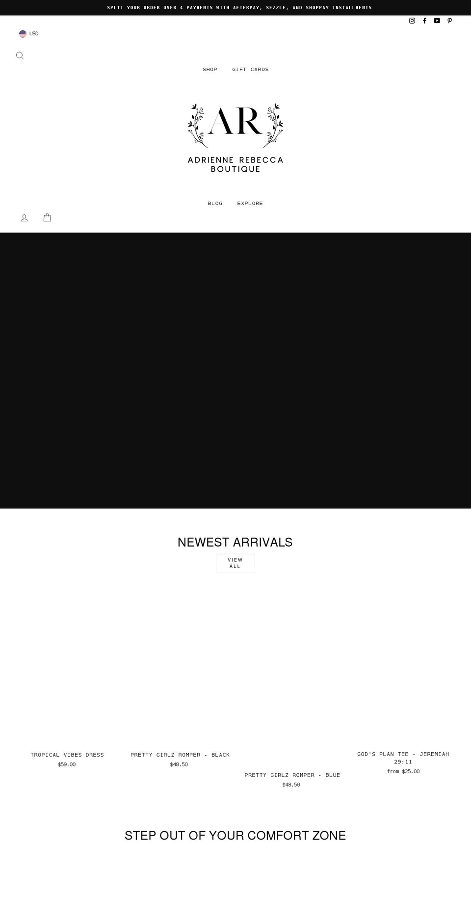 shopadriennerebecca.com shopify website screenshot