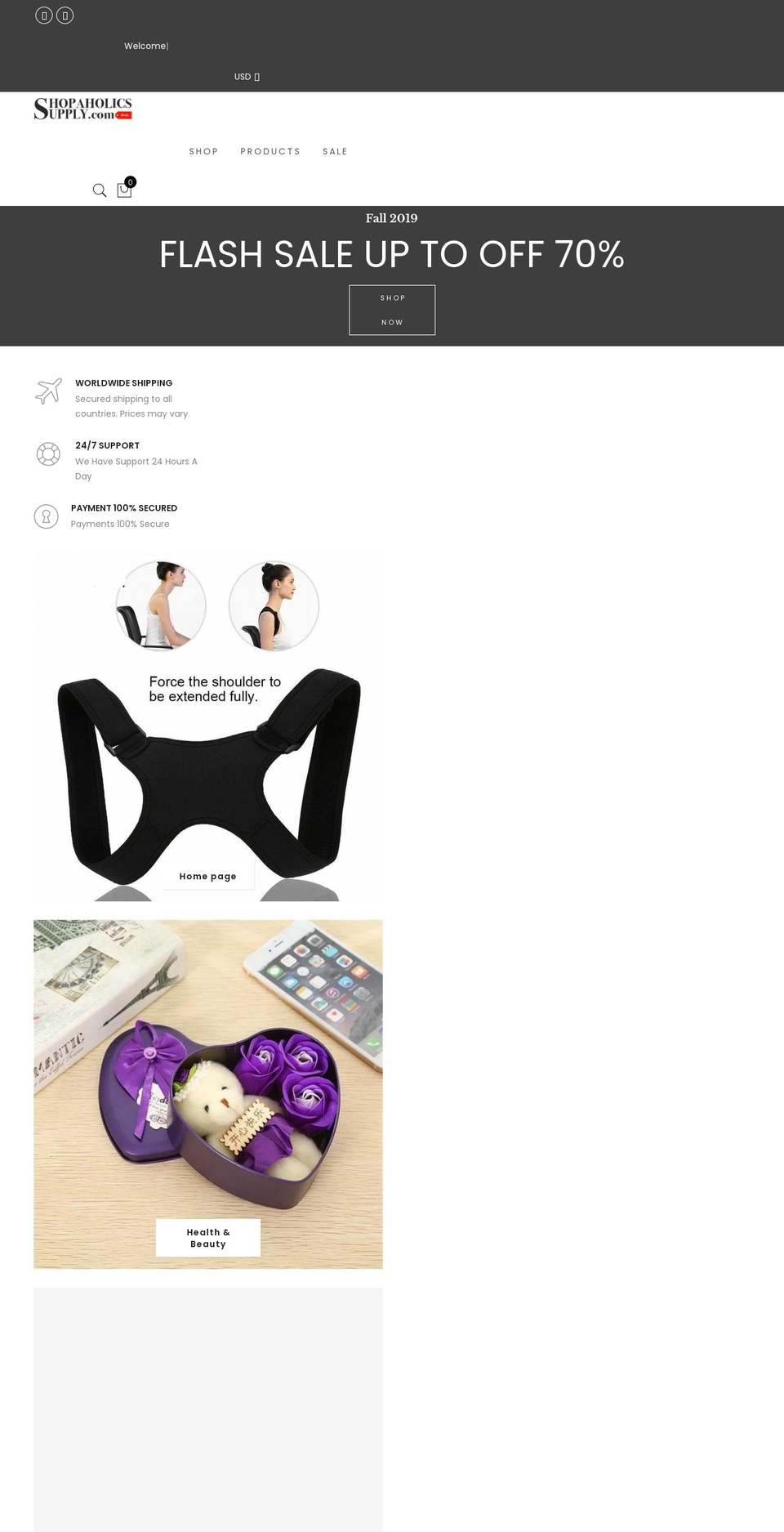 shopaholicssupply.com shopify website screenshot
