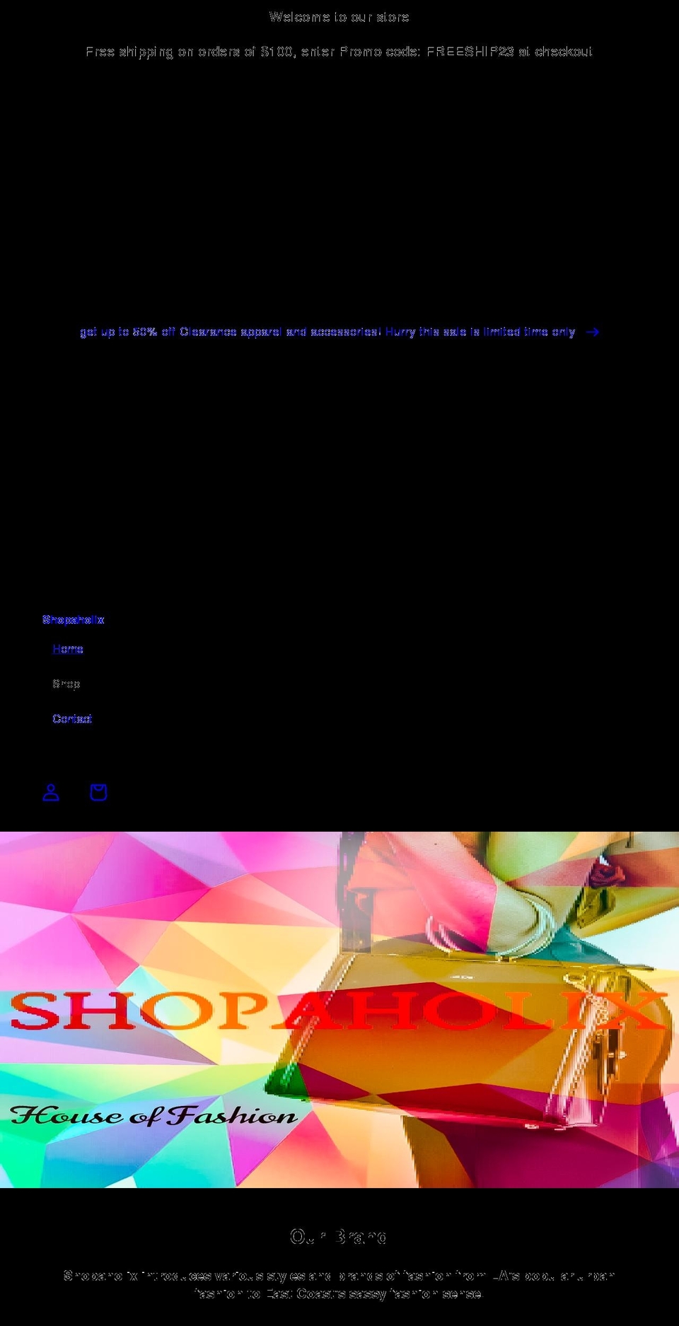 shopaholixboutique.com shopify website screenshot