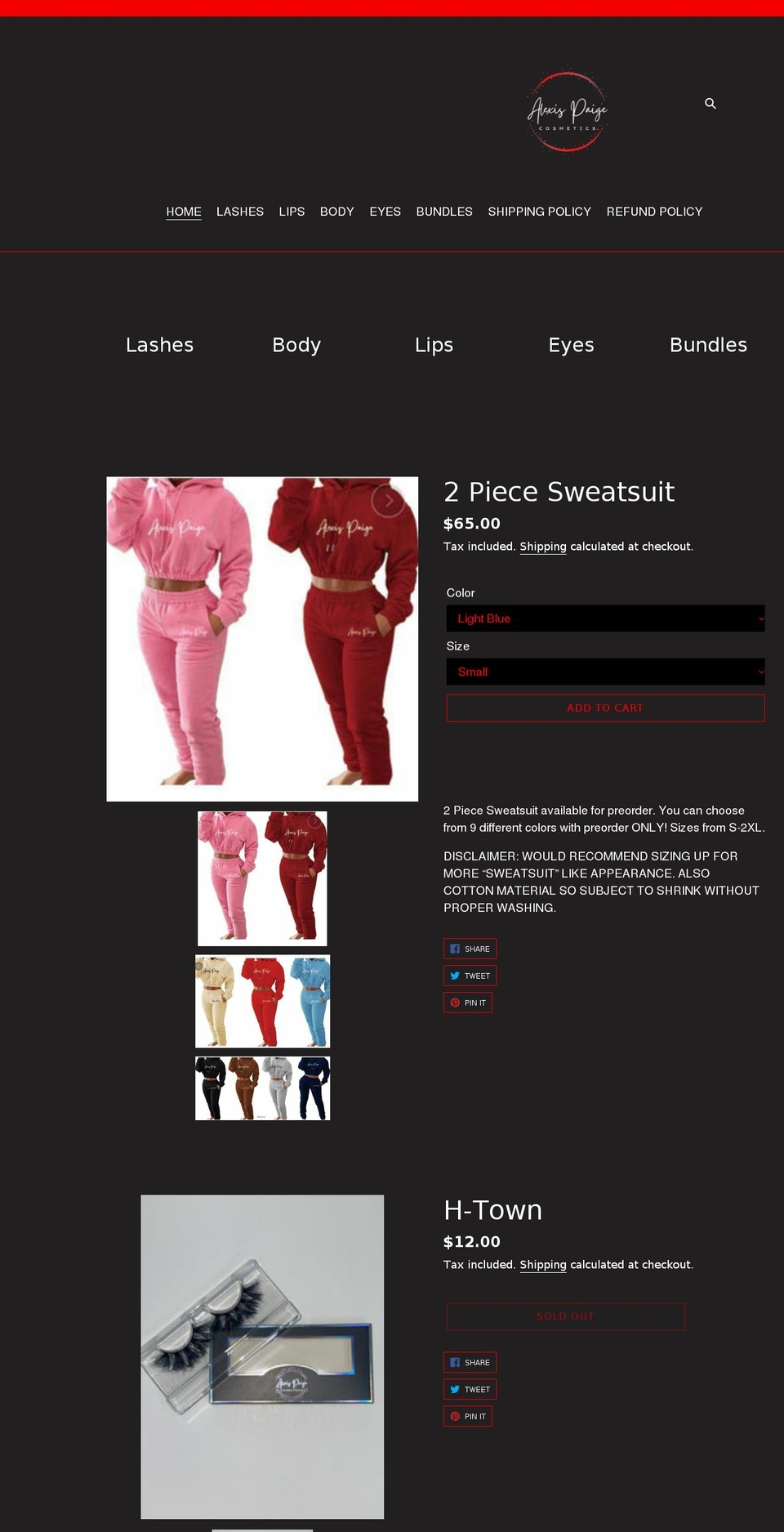 shopalexispaige.com shopify website screenshot