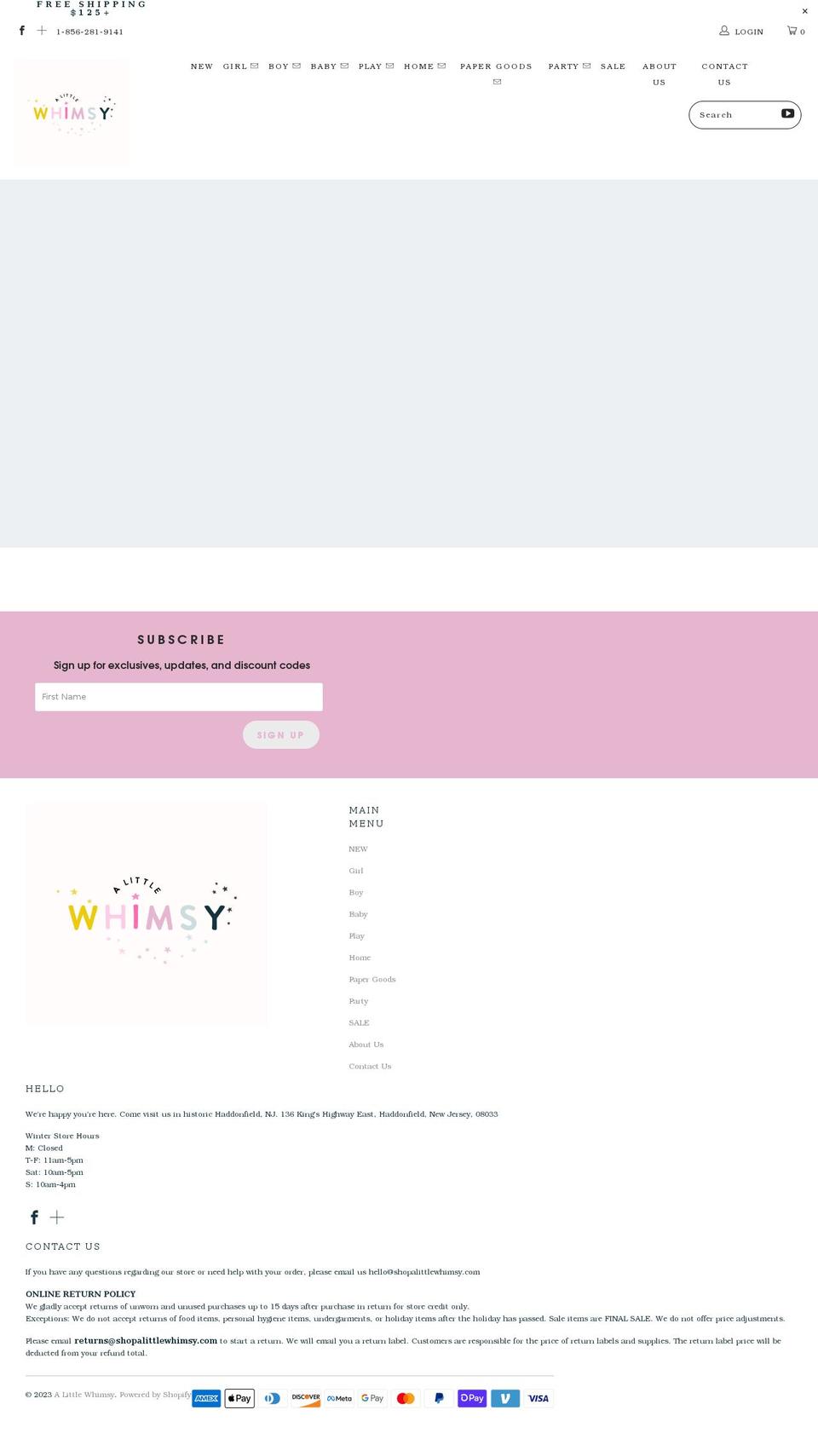 shopalittlewhimsy.com shopify website screenshot