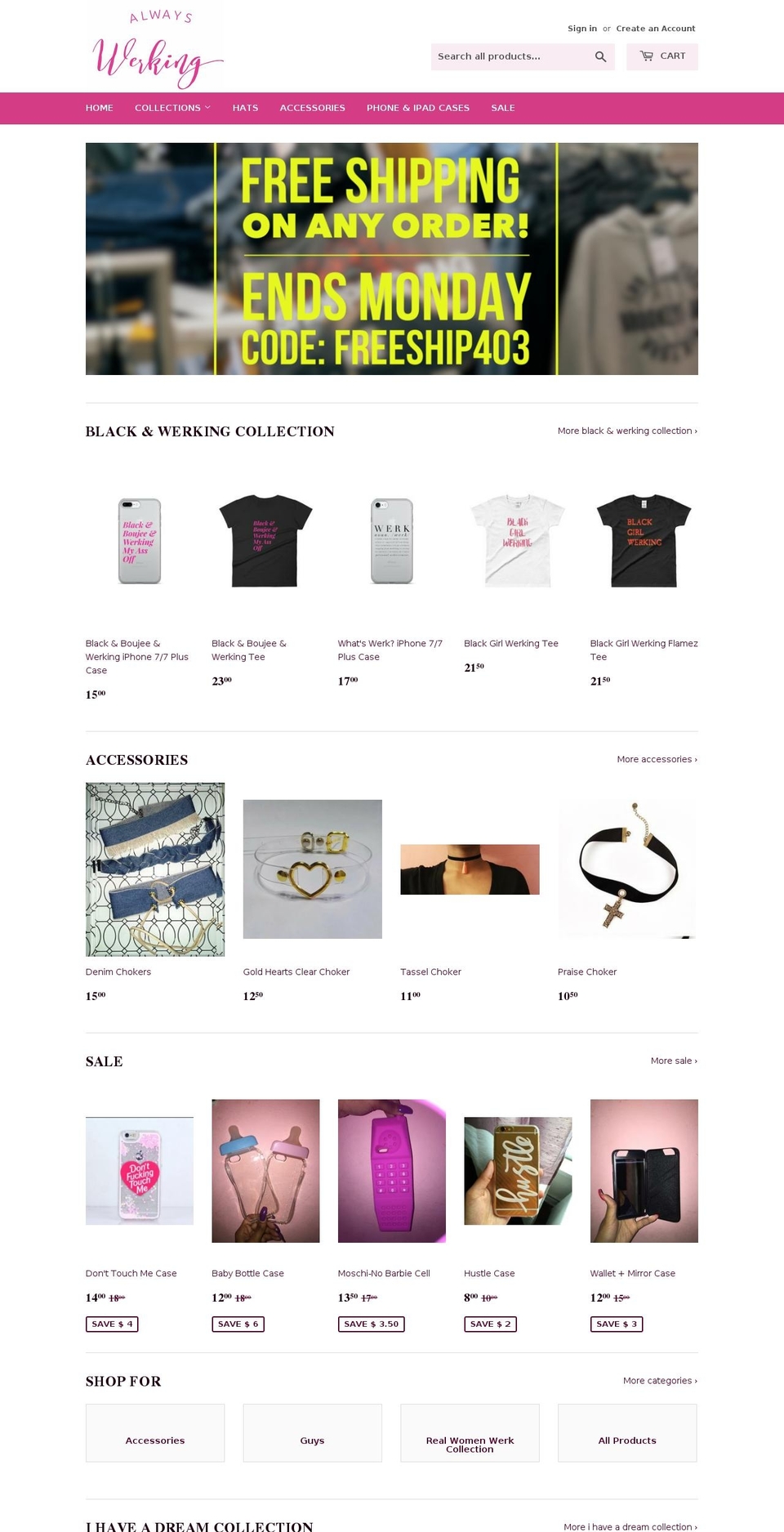 shopalwayswerking.com shopify website screenshot