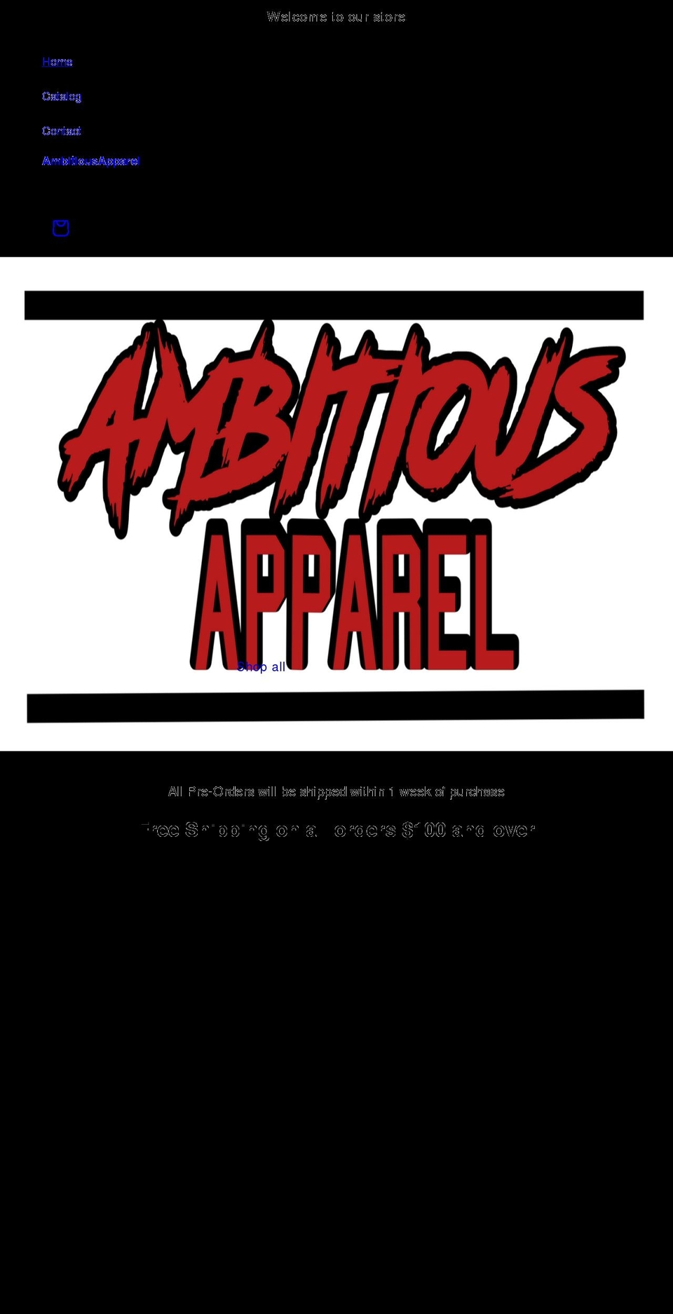 shopambitiousapparel.com shopify website screenshot