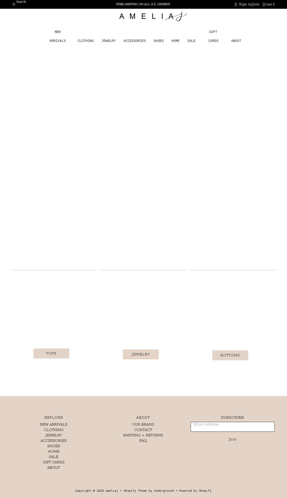 shopameliaj.com shopify website screenshot