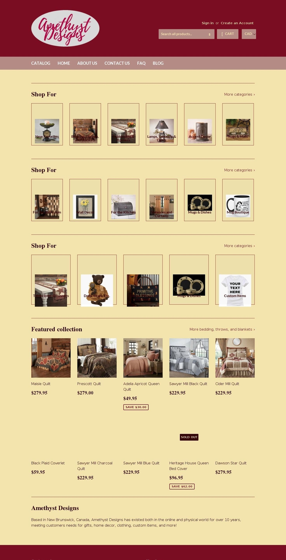 shopamethystdesigns.com — Shopify storefront screenshot