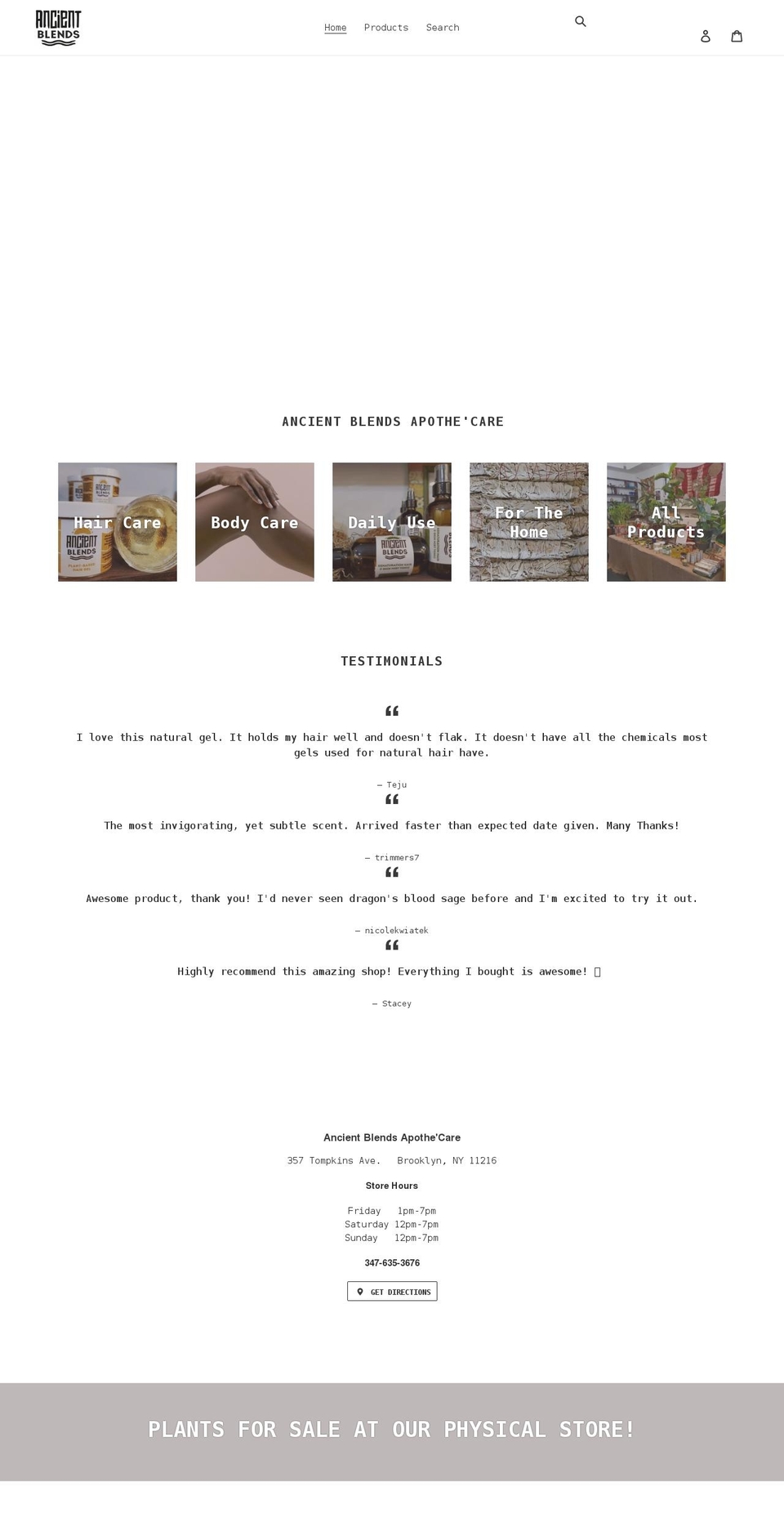 shopancientblends.com shopify website screenshot