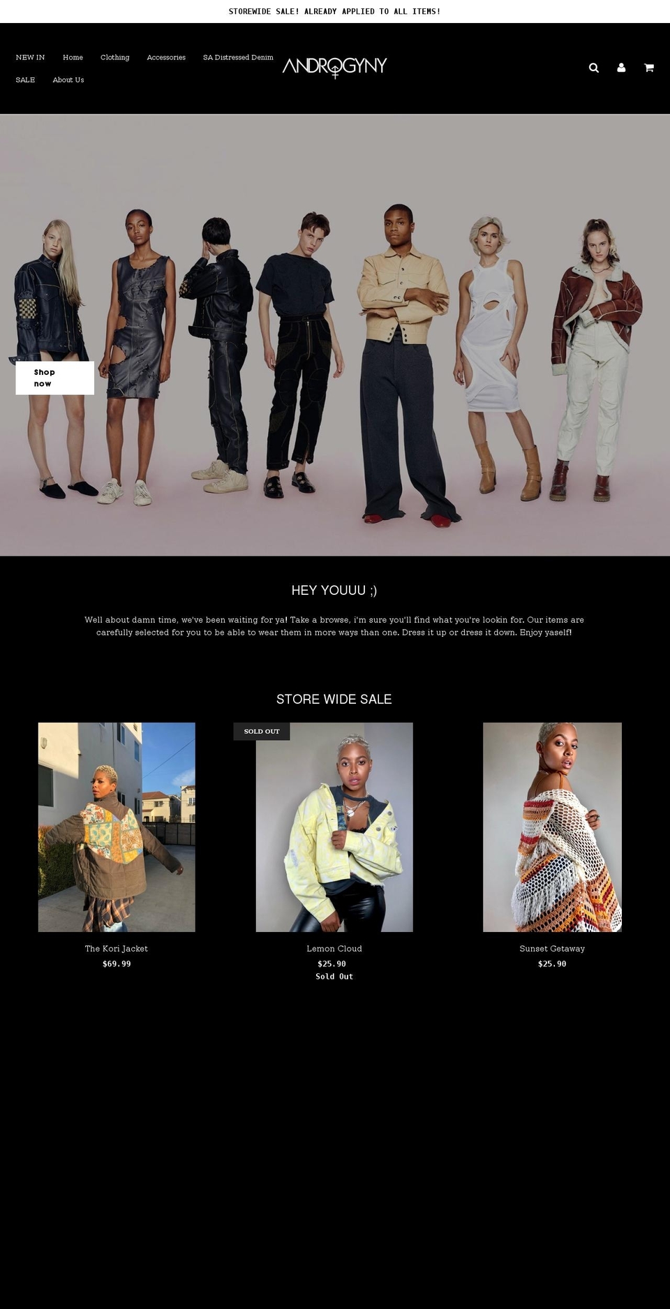 shopandrogyny.com — Shopify storefront screenshot