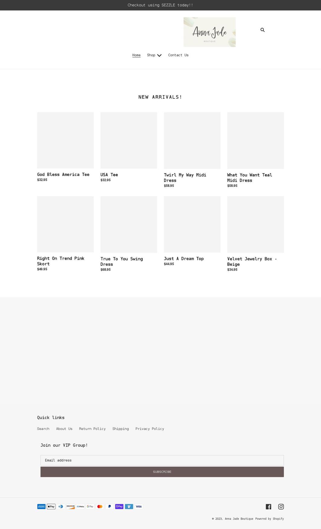 shopannajade.com shopify website screenshot