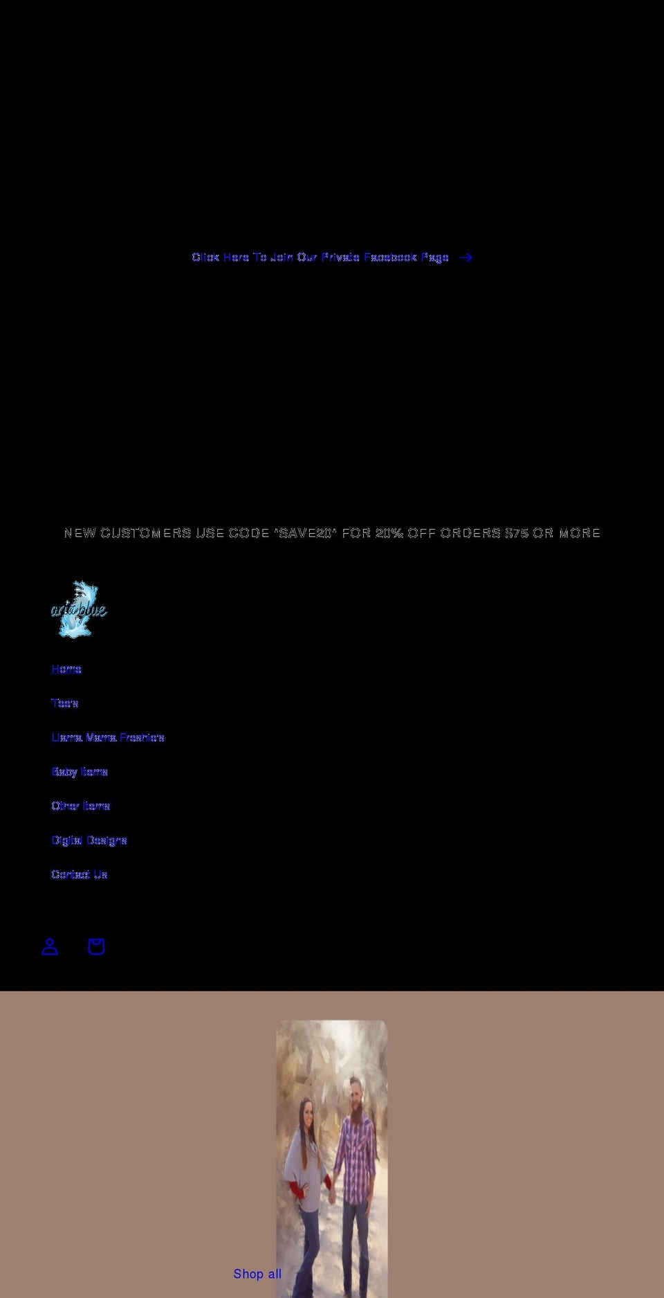 shopariablue.com shopify website screenshot