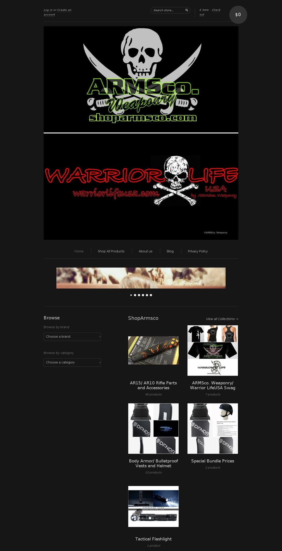shoparmsco.com shopify website screenshot