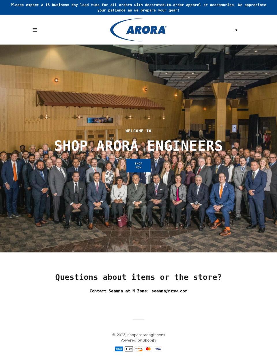 shoparoraengineers.com shopify website screenshot