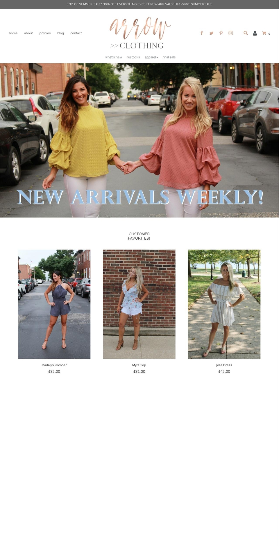shoparrowclothing.com shopify website screenshot