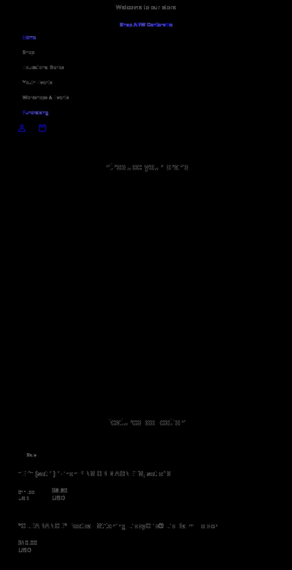 shoparwcenterville.com shopify website screenshot