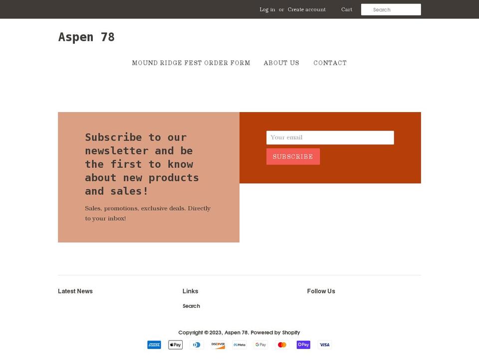 shopaspen78.com shopify website screenshot