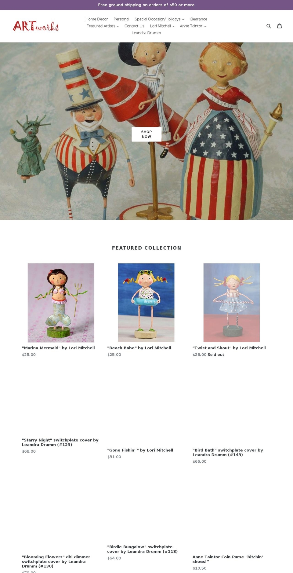 shopatartworks.com — Shopify storefront screenshot