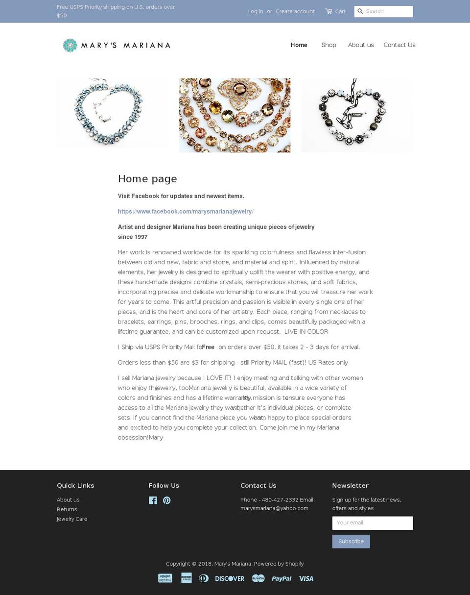 shopatmarysmariana.com shopify website screenshot